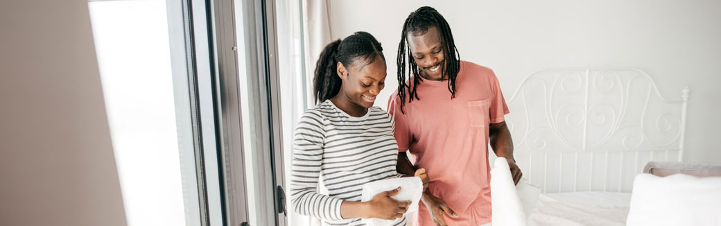 Couple standing together with smilies